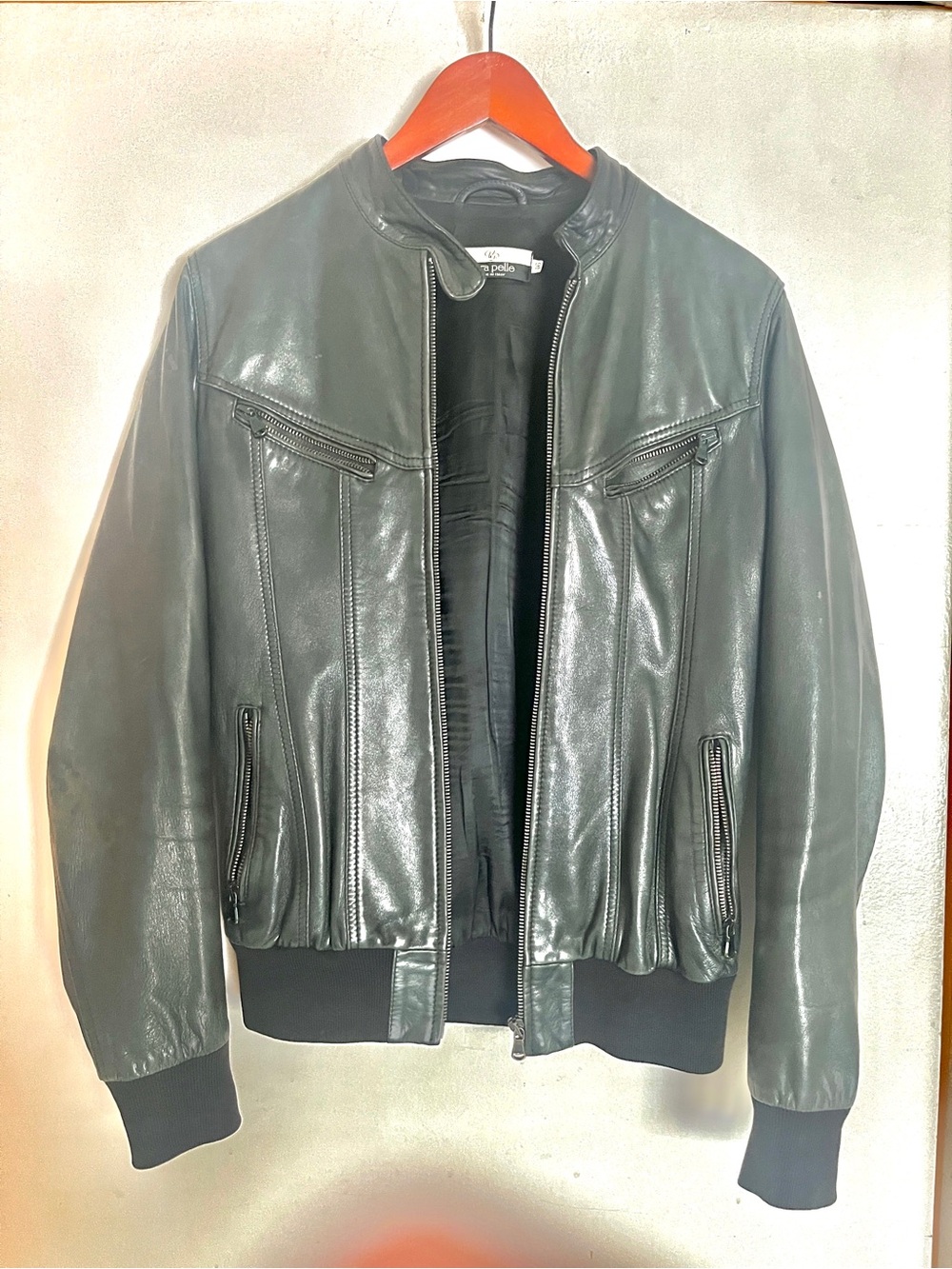 Vera Pelle Black Faux Leather Bomber Jacket Made in Italy
